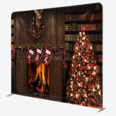 Aperturee - Aperturee Fireplace Bookshelf Christmas Pillow Case Backdrop